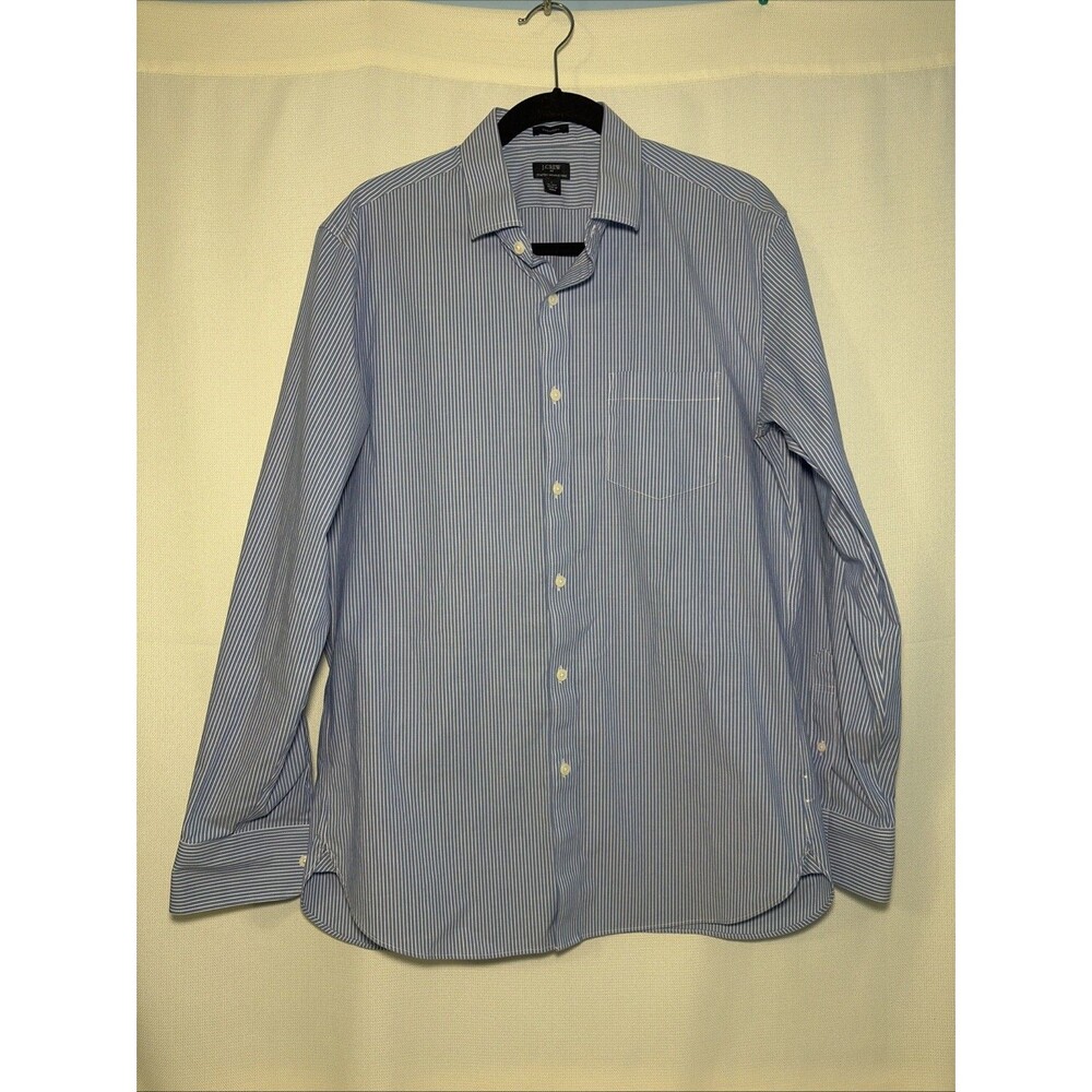 J.Crew Thompson Men’s Dress Shirt L 16-16.5 Blue Striped Stretch Wrinkle Free